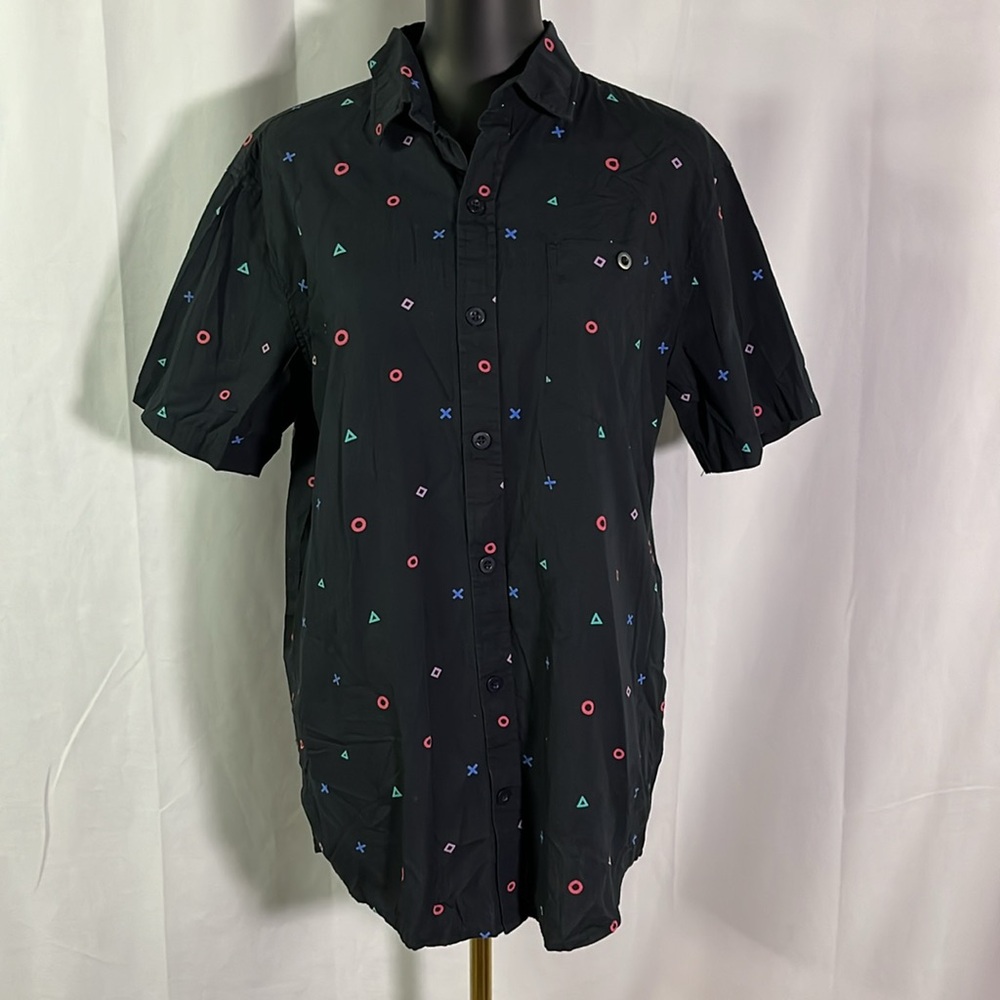 🛍 6 for $35 • PlayStation Controller Button Print Short Sleeve Button Down Shirt